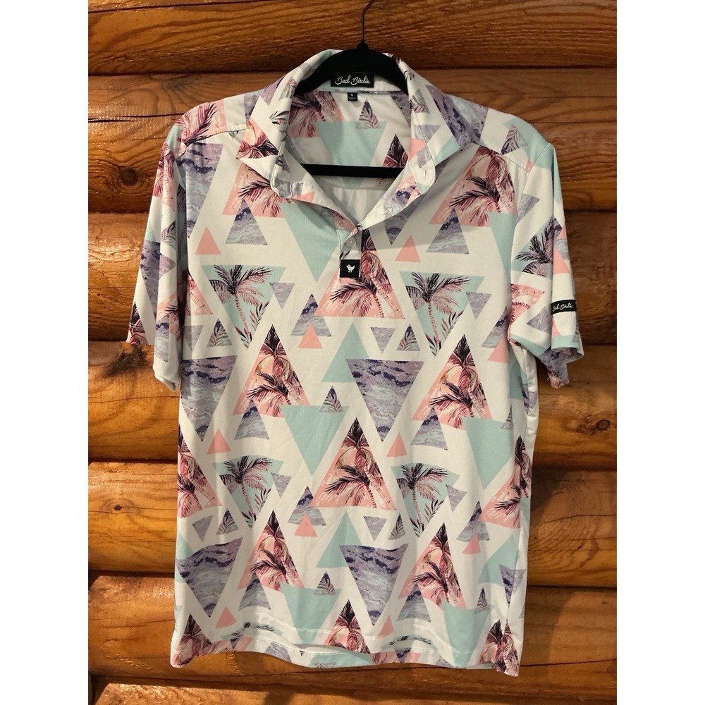 Bad Birdie Polo Shirt Mens Small Tropical Floral Golf Performance Stretch